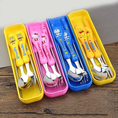 Picture of 4-in-1 Stainless Steel Spoon & Utensil Set, Spoon, Fork & Chopsticks Set for Kids, Students, Home, Travel & Gift