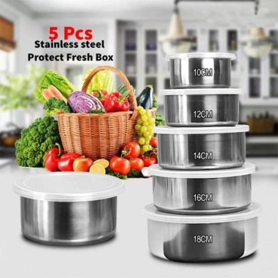 Picture of Stainless Steel Food Storage Box Set 5 Pcs with Food Grade Plastic Lids, Airtight Fresh Food Storage Containers for Kitchen