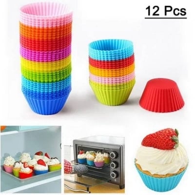 Picture of Silicone Cupcake Molds 12 Pcs, Reusable Silicone Muffin Baking Cups for Cupcakes, Muffins, Desserts & Home Baking