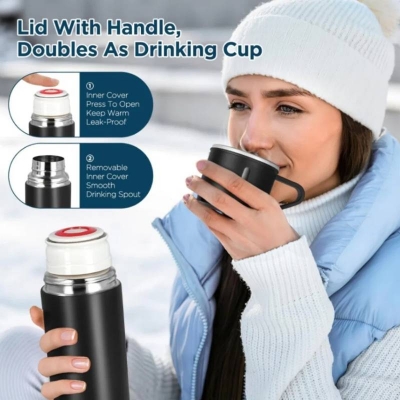 Picture of Vacuum Flask Gift Set with 3 Cups, Stainless Steel Vacuum Flask Set, Coffee Mug, Tea Mug & Travel Cups for Home, Office & Travel