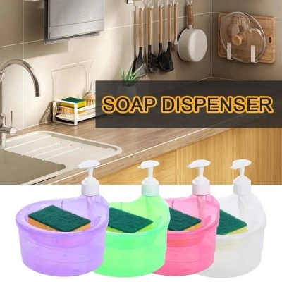 Picture of 2-in-1 Soap Pump Dispenser with Sponge Holder, Dishwashing Liquid Soap Dispenser for Kitchen Sink - Dream-Cart-BD