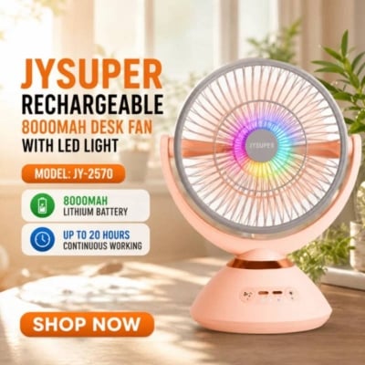 Picture of JYSUPER JY-2570 Rechargeable Desk Fan, 8000mAh Portable Table Fan with LED Light for Home & Office - Dream-Cart-BD