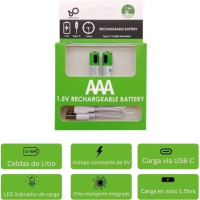 Picture of 1.5V Rechargeable Li-ion AAA Batteries, USB Type-C Charging Battery 2-Piece Set for Household Devices - Dream-Cart-BD