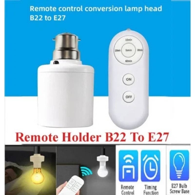 Picture of B22 to E27 LED Remote Bulb Holder, Wireless Remote Control Smart Lamp Holder with Timer - Dream-Cart-BD