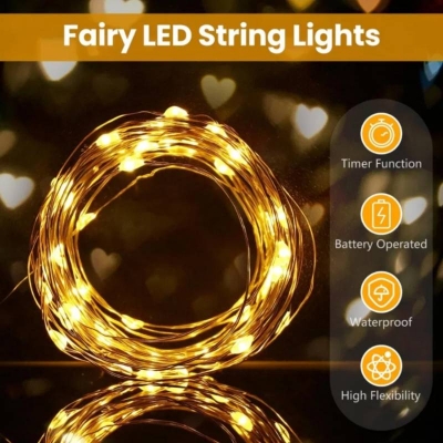 Picture of LED String Fairy Lights, 3-Mode Battery Powered Garland Lights for Bedroom, Garden, Birthday & Wedding Decor - Dream-Cart-BD