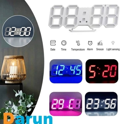 Picture of 3D Digital Clock, Electronic Table Alarm Clock & Wall Hanging Clock with LED Display for Home & Office - Dream-Cart-BD