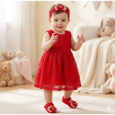 Picture of Newborn Baby Girl Baptism Shoes & Headband Set, Soft Sole Princess Shoes with Hairband - Dream-Cart-BD