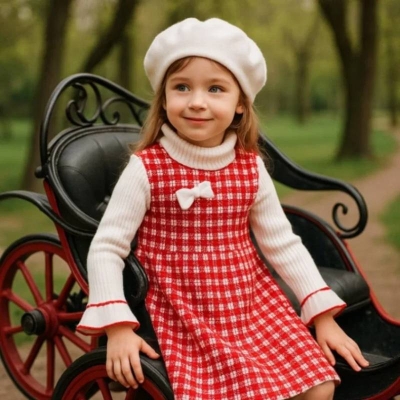 Picture of Little Girls Winter Dress, Kids Ruffle Collar Sweater Dress, Fashionable Warm Baby Girl Winter Clothing - Dream-Cart-BD