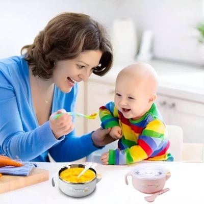 Picture of Stainless Steel Baby Feeding Bowl with Spoon Set, Durable Food Bowl & Feeding Utensil for Infants - Dream-Cart-BD