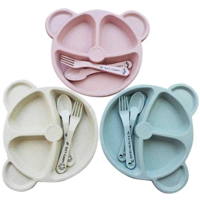Picture of Baby Feeding Plate Cartoon Dinner Set with Spoon, Divided Plate with Anti-Slip Suction Base for Kids - Dream-Cart-BD