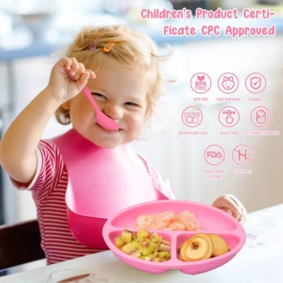 Picture of Silicone Baby Feeding Plate with Suction Base, Divided Food Plate & Feeding Spoon Set for Infants - Dream-Cart-BD