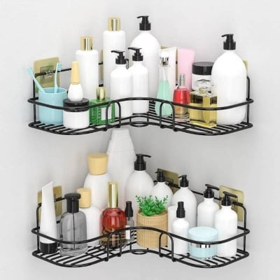 Picture of Metal Corner Storage Rack, Self-Adhesive Kitchen & Bathroom Wall Shelf Organizer - Dream-Cart-BD