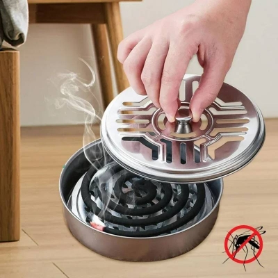 Picture of Round Mosquito Coil Holder with Lid, Metal Mosquito Incense Burner & Ash Catcher for Home Use - Dream-Cart-BD