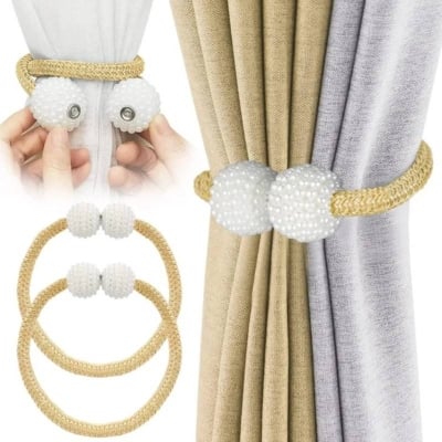 Picture of 2-Piece Magnetic Curtain Tiebacks, Decorative Curtain Holdbacks for Bedroom, Office & Home Decor - Dream-Cart-BD