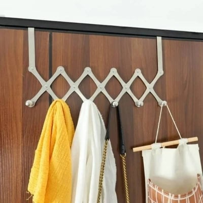 Picture of Stainless Steel 6-Hook Flexible Over-Door Hanger, Door Mounted Clothes & Towel Hanging Rack - Dream-Cart-BD