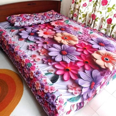 Picture of 3D Printed Bedsheet with 2 Pillow Covers, Decorative Printed Bedding Set for Bedroom Home Decor - Dream-Cart-BD