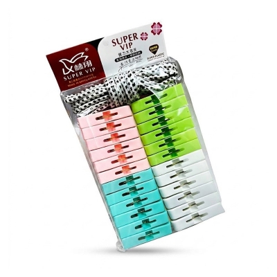 Picture of 24-Piece Clothes Clips with 12-Foot Rope, Laundry Drying Line & Pegs Set for Home Use - Dream-Cart-BD