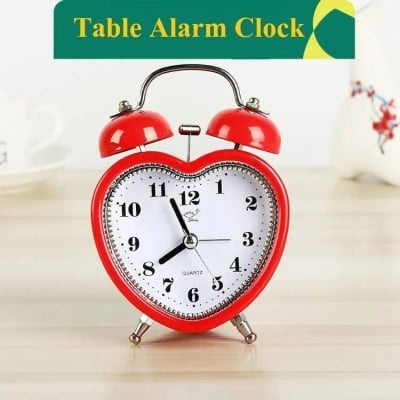 Picture of Heart Shape Bell Alarm Clock with Night Light, Cute Table Clock for Bedroom & Home Decor - Dream-Cart-BD