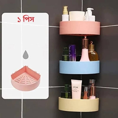 Picture of Triangle Bathroom & Kitchen Corner Rack, Self-Adhesive Plastic Storage Shelf with Sticky Stickers - Dream-Cart-BD