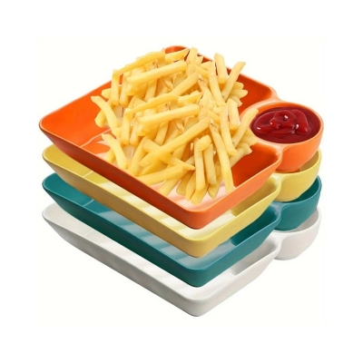 Picture of 4-Piece Dumpling Serving Plates with Sauce Compartment, Food Serving Dish Set for Kitchen & Dining - Dream-Cart-BD