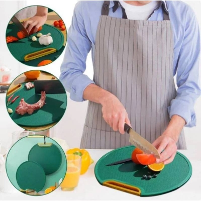 Picture of 12.2-Inch Green Round Plastic Cutting Board, Non-Slip Chopping Board for Kitchen Food Preparation - Dream-Cart-BD