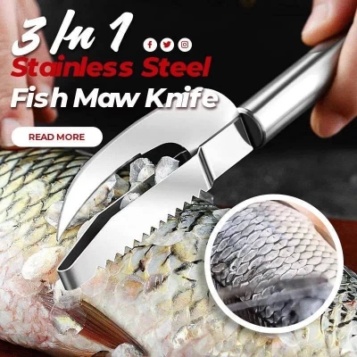 Picture of 3-in-1 Fish Scale Remover Knife, Stainless Steel Fish Scaler, Cleaner & Cutting Tool for Kitchen - Dream-Cart-BD