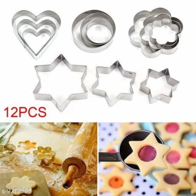 Picture of 12-Piece Stainless Steel Cookie Cutter Set, 4 Shapes Round Heart Star Biscuit Cutters for Baking - Dream-Cart-BD