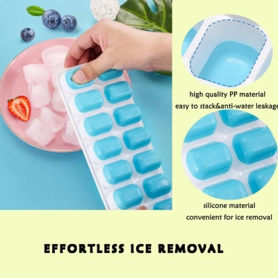 Picture of 14-Cube Silicone Ice Cube Tray with Lid, Easy Release BPA-Free Stackable Freezer Mold for Drinks & Cocktails - Dream-Cart-BD