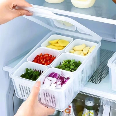 Picture of 6-Grid Refrigerator Storage Box, Plastic Fridge Organizer Container for Food & Kitchen Storage - Dream-Cart-BD