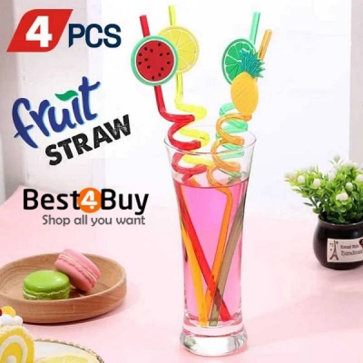 Picture of 4-Piece Fruit Straws, Colorful Reusable Smoothie Drinking Straws for Party & Kids Drinks - Dream-Cart-BD