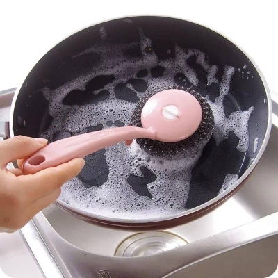 Picture of Long Handle Stainless Steel Wire Dishwashing Brush, Heavy Duty Kitchen Cleaning Scrubber - Dream-Cart-BD