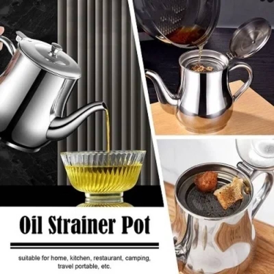 Picture of Stainless Steel Oil Strainer Pot, Cooking Oil Storage Container Jug with Filter for Reusing Oil - Dream-Cart-BD