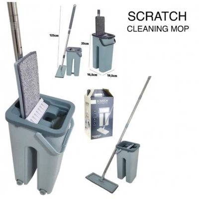 Picture of Scratch Cleaning Mop with Bucket, Flat Microfiber Floor Mop Set for Home & Bathroom Cleaning - Dream-Cart-BD