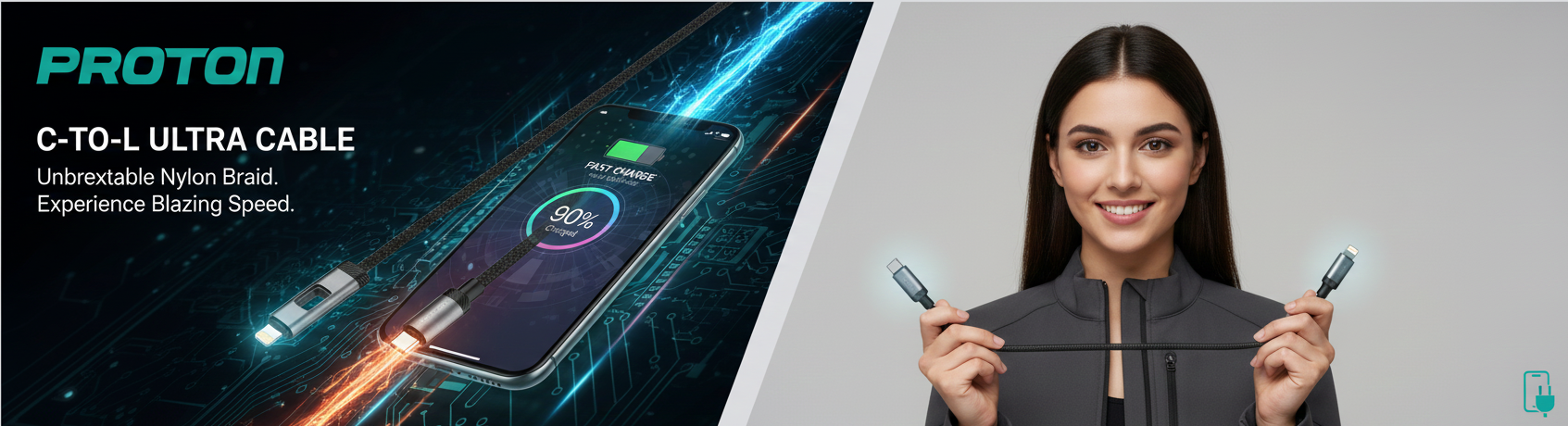 Picture of Proton Fast Charging-USB Cable-Spark C to L- LED 1MNylon Braided LED Cable 27W  