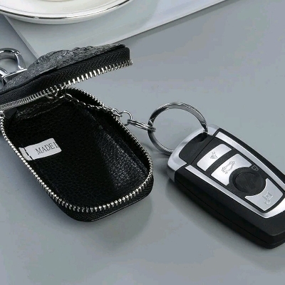 Picture of Universal Zipper Key Holder Bag with Keychain – Stylish Protection for Remote Key Fob (Black)