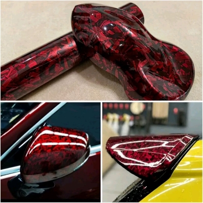 Picture of 10" x 60" Gloss Red Carbon Fiber Vinyl Wrap Sticker | Air Release Bubble-Free | DIY Self-Adhesive Car & Motorcycle Decal - Red