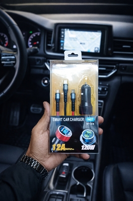 Picture of 120W Fast Smart Car Charger with Multi Cable – Dual USB 12A Quick Charging Adapter for All Devices