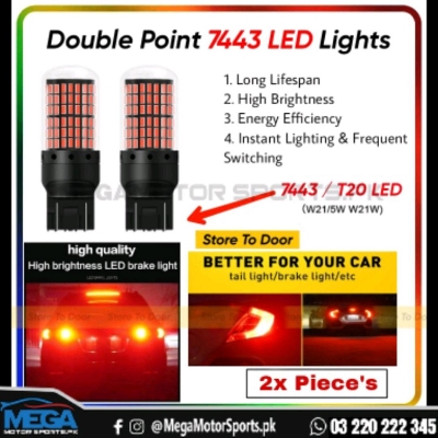 Picture of T20 LED Double Red Tail Lamp Brake Lamp Red 7443 W21/5W 12V Compatible with 12V Valve, Brake Ball, Stop Lamp, Warning Light Prevention, Canceller, Built-In Resistance, Non-Polarity, High