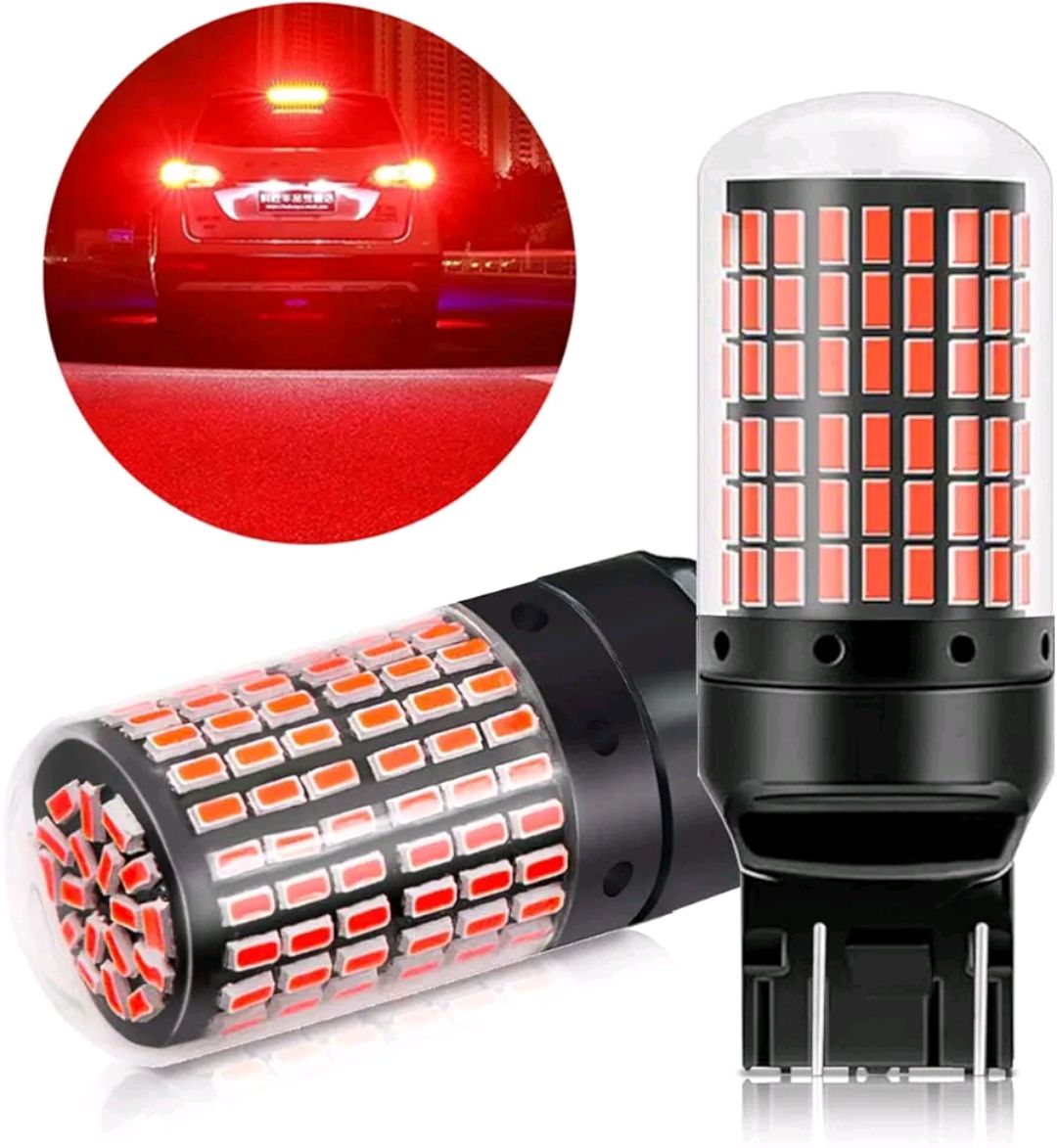 Picture of T20 LED Double Red Tail Lamp Brake Lamp Red 7443 W21/5W 12V Compatible with 12V Valve, Brake Ball, Stop Lamp, Warning Light Prevention, Canceller, Built-In Resistance, Non-Polarity, High