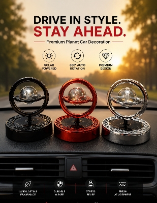Picture of Solar Rotating Planet Car Air Freshener | Luxury Dashboard Ornament | 360° Auto Rotating Car Perfume Decor