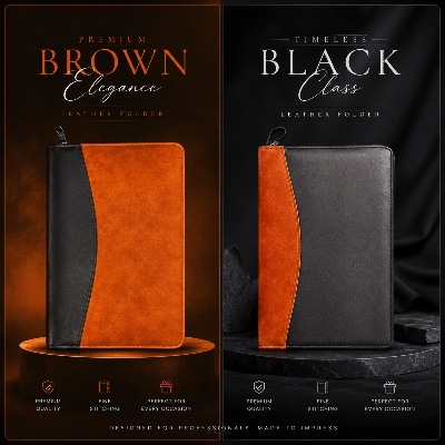Picture of Premium PU Leather Document Folder | A4 Zipper File Organizer | Business Portfolio | Office & Meeting Folder