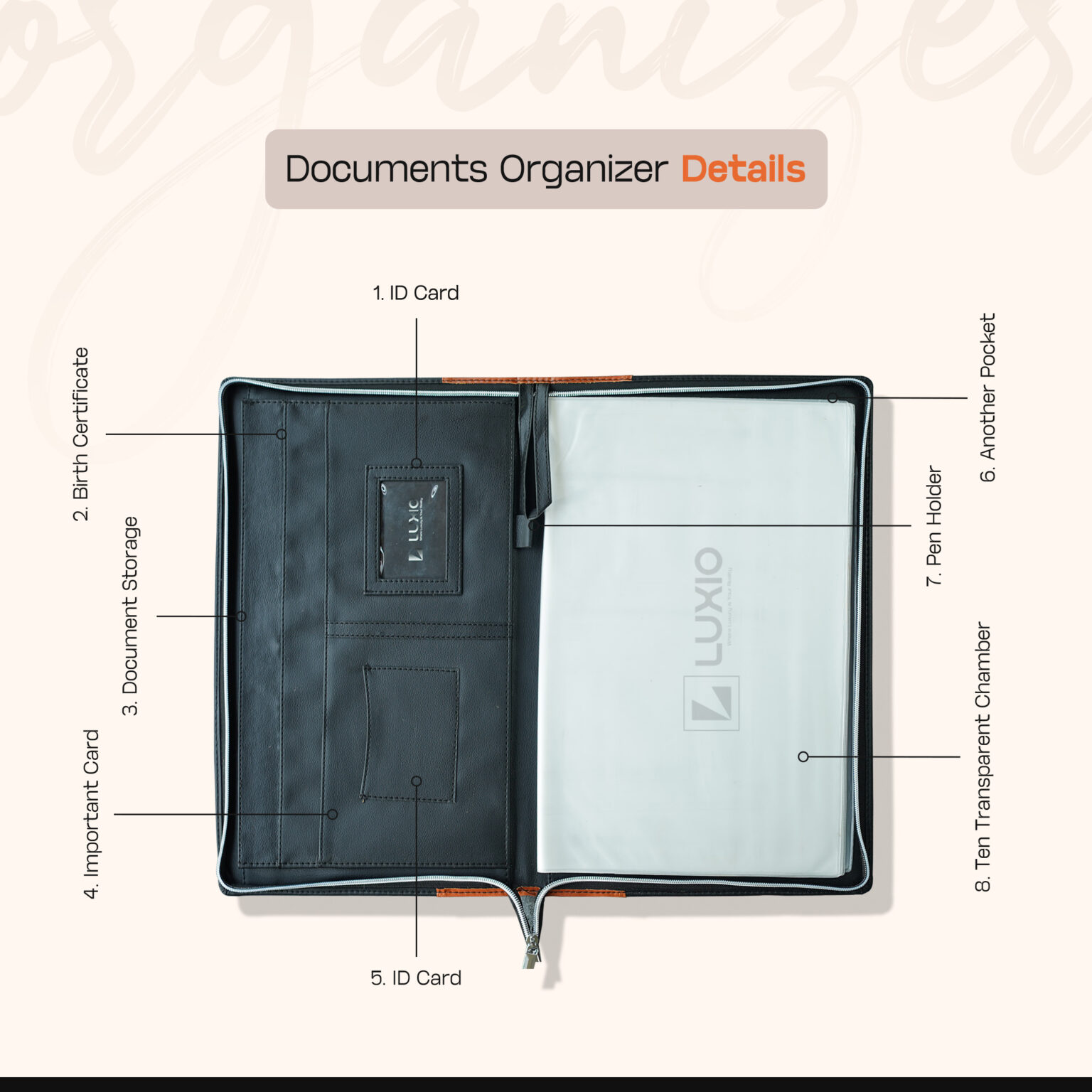 Picture of Premium PU Leather Document Folder | A4 Zipper File Organizer | Business Portfolio | Office & Meeting Folder