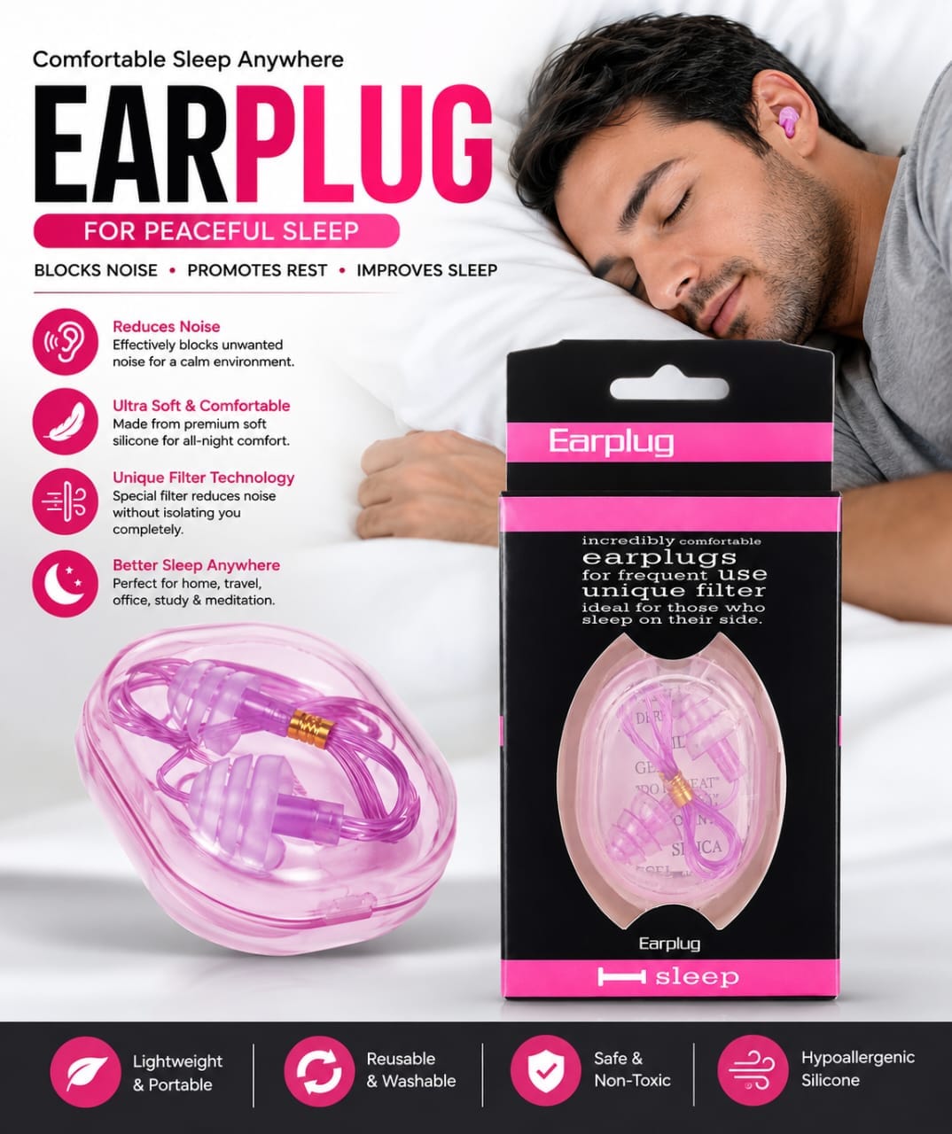 Picture of Premium Reusable Sleeping Earplugs – Ultra-Comfortable Noise Reduction Earplugs for Peaceful, Undisturbed Sleep