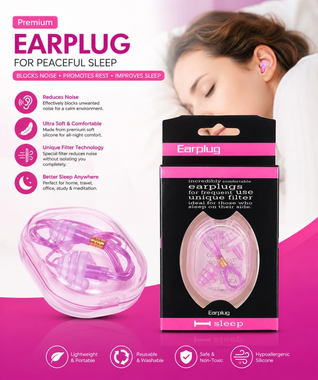 Picture of Premium Reusable Sleeping Earplugs – Ultra-Comfortable Noise Reduction Earplugs for Peaceful, Undisturbed Sleep