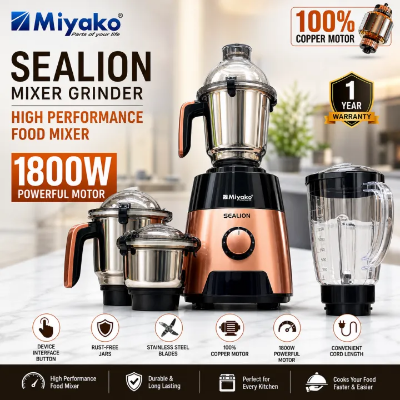 Picture of Miyako Sealion Mixer Grinder 1800W – Heavy Duty 100% Copper Motor | 20000 RPM | Stainless Steel