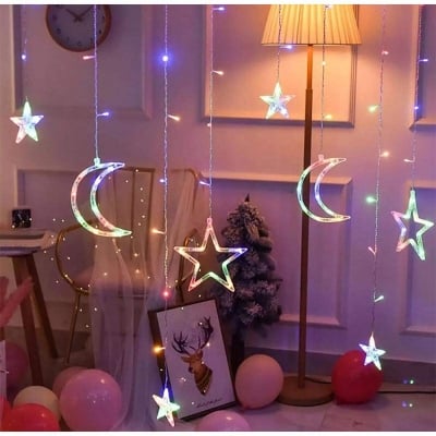 Picture of Multi Color Moon Star LED Fairy Light for Curtains- 16 feet, 3 Moon, 3 Star, 6 Small Star-Multicolor