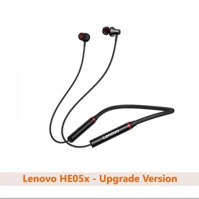 Picture of Lnovo He05 Bluetooth 5.0 Neckband Earphone Wireless Stereo Sports Magnetic Mega Bass Stereo Neckband Earbuds with Microphone Noise Isolating Supreme Sound, 8-Hour Rechargeable Battery, Lightweight Headphones Sports Running Ipx5 Waterproof Headset-Black