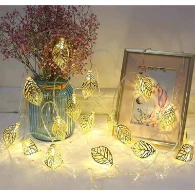 Picture of Metal 3d leaf shape golden color Fairy light current driven pieces set-MHN - light decoration-Gold