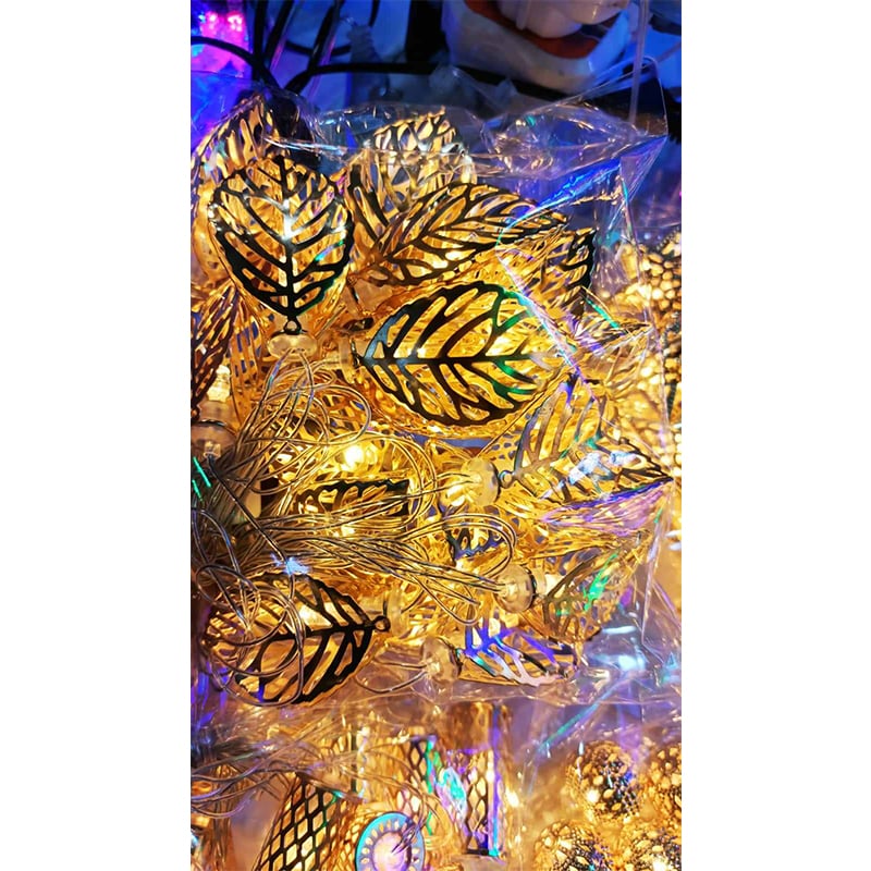 Picture of Metal 3d leaf shape golden color Fairy light current driven pieces set-MHN - light decoration-Gold