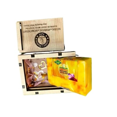 Picture of Real Saffron Goat Milk Premium Soap Bar Wooden Box Original